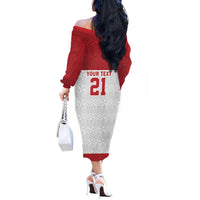 Queensland Tonga Custom Off The Shoulder Long Sleeve Dress QLD with Tongan Ngatu Pattern LT9 - Polynesian Pride