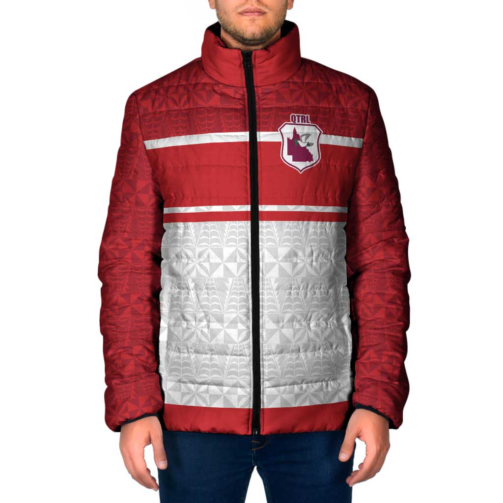 Queensland Tonga Custom Padded Jacket QLD with Tongan Ngatu Pattern LT9 Men Red - Polynesian Pride