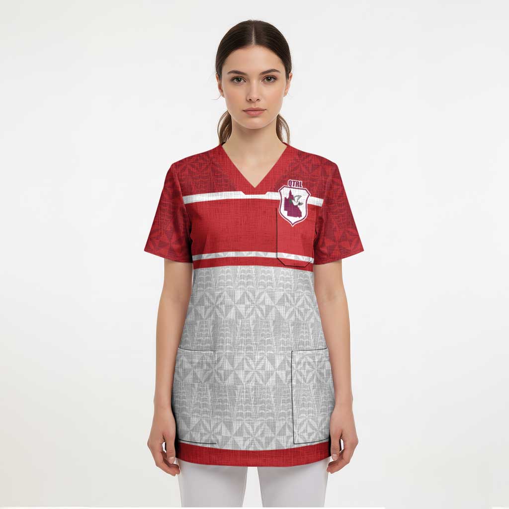 Queensland Tonga Custom Scrub Top QLD with Tongan Ngatu Pattern LT9 - Polynesian Pride