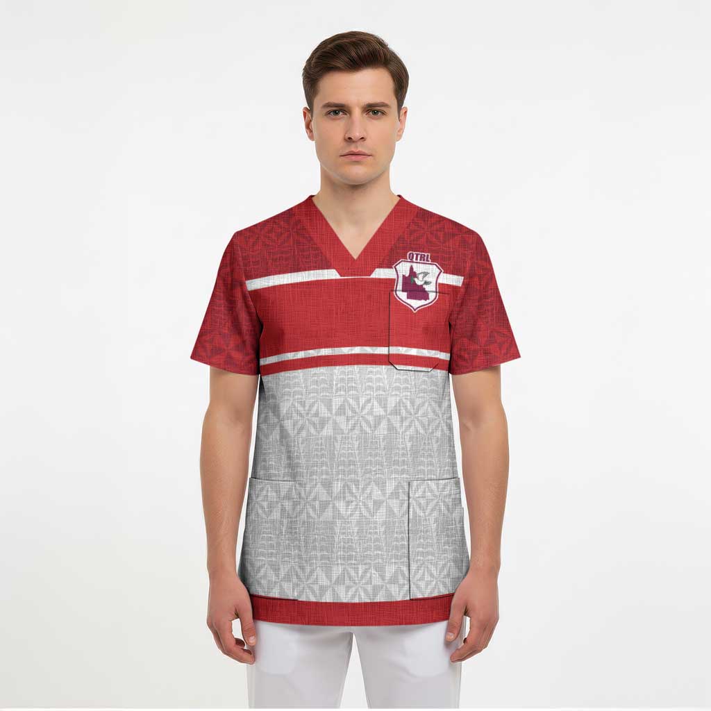 Queensland Tonga Custom Scrub Top QLD with Tongan Ngatu Pattern LT9 - Polynesian Pride