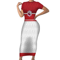 Queensland Tonga Custom Short Sleeve Bodycon Dress QLD with Tongan Ngatu Pattern LT9 Long Dress Red - Polynesian Pride