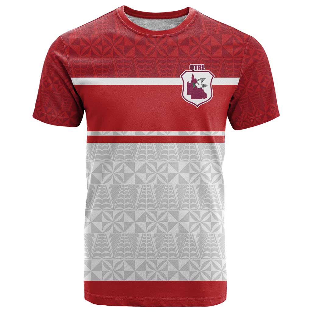 Queensland Tonga Custom T Shirt QLD with Tongan Ngatu Pattern LT9 Red - Polynesian Pride