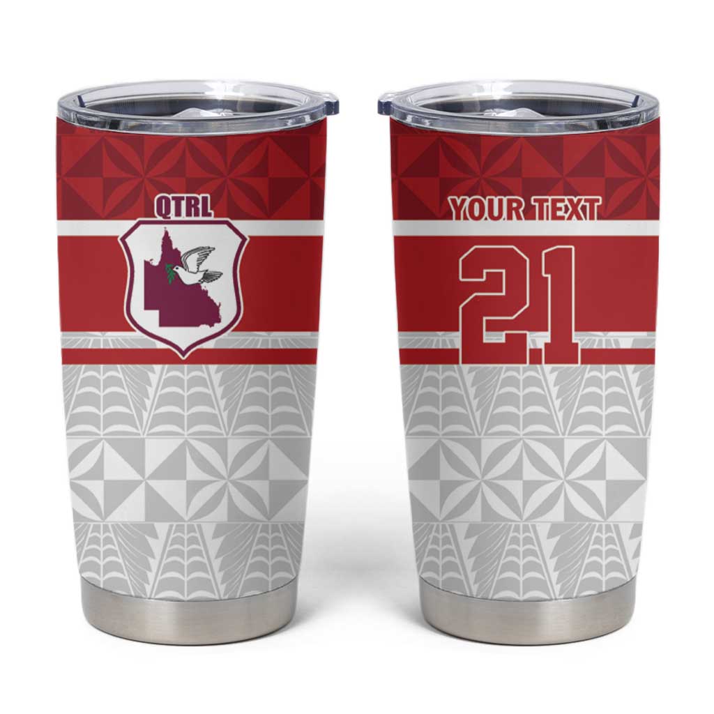 Queensland Tonga Custom Tumbler Cup QLD with Tongan Ngatu Pattern LT9 Red - Polynesian Pride