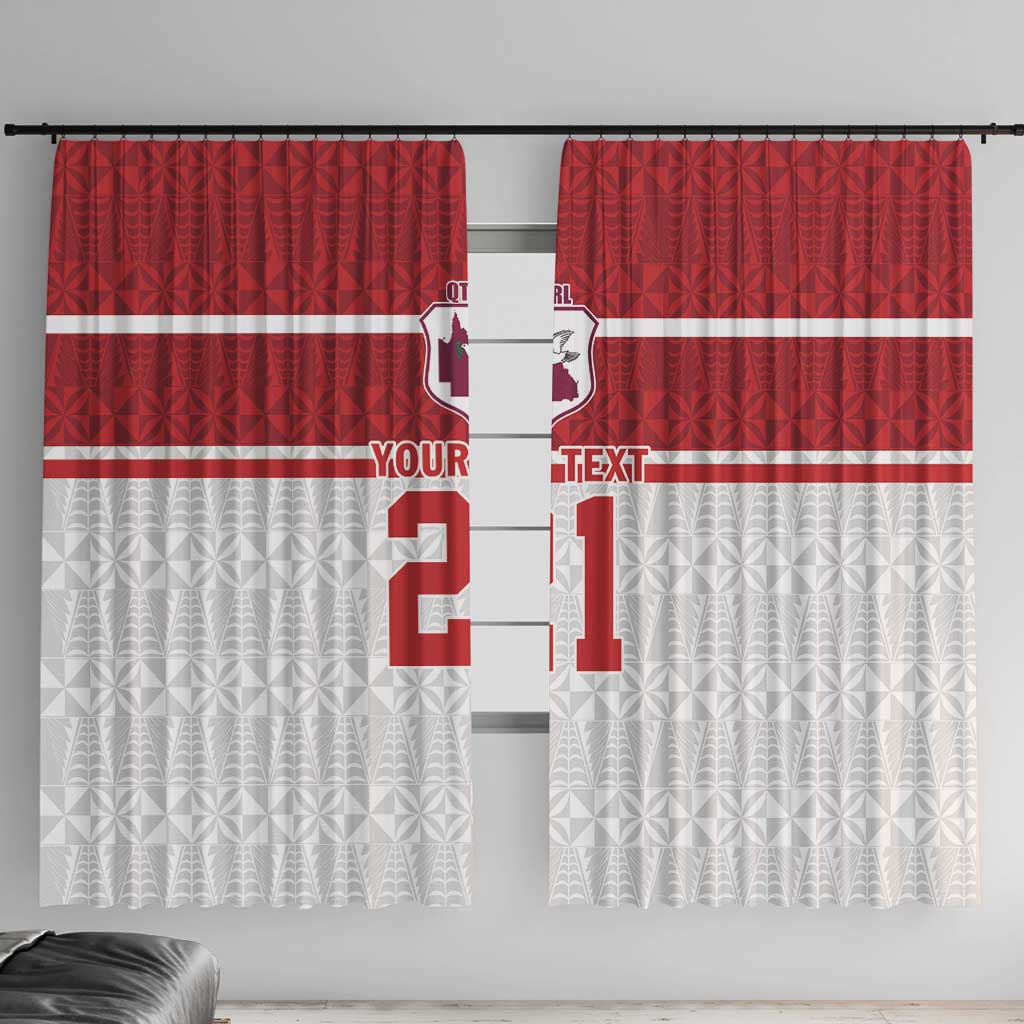 Queensland Tonga Custom Window Curtain QLD with Tongan Ngatu Pattern LT9 With Hooks Red - Polynesian Pride