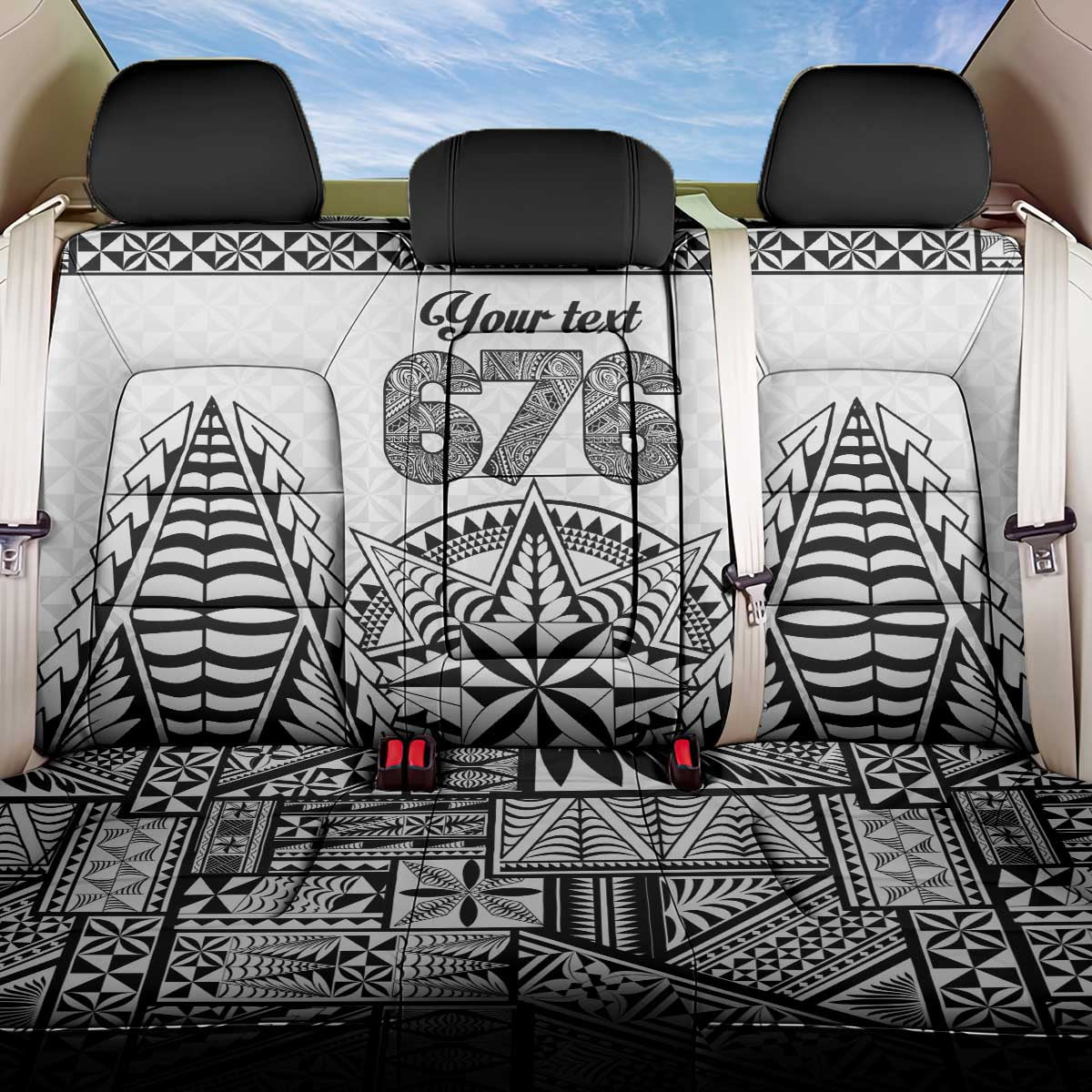 Personalised Tonga 676 Back Car Seat Cover Tribal Kupesi Ngatu Unique LT9 One Size White - Polynesian Pride