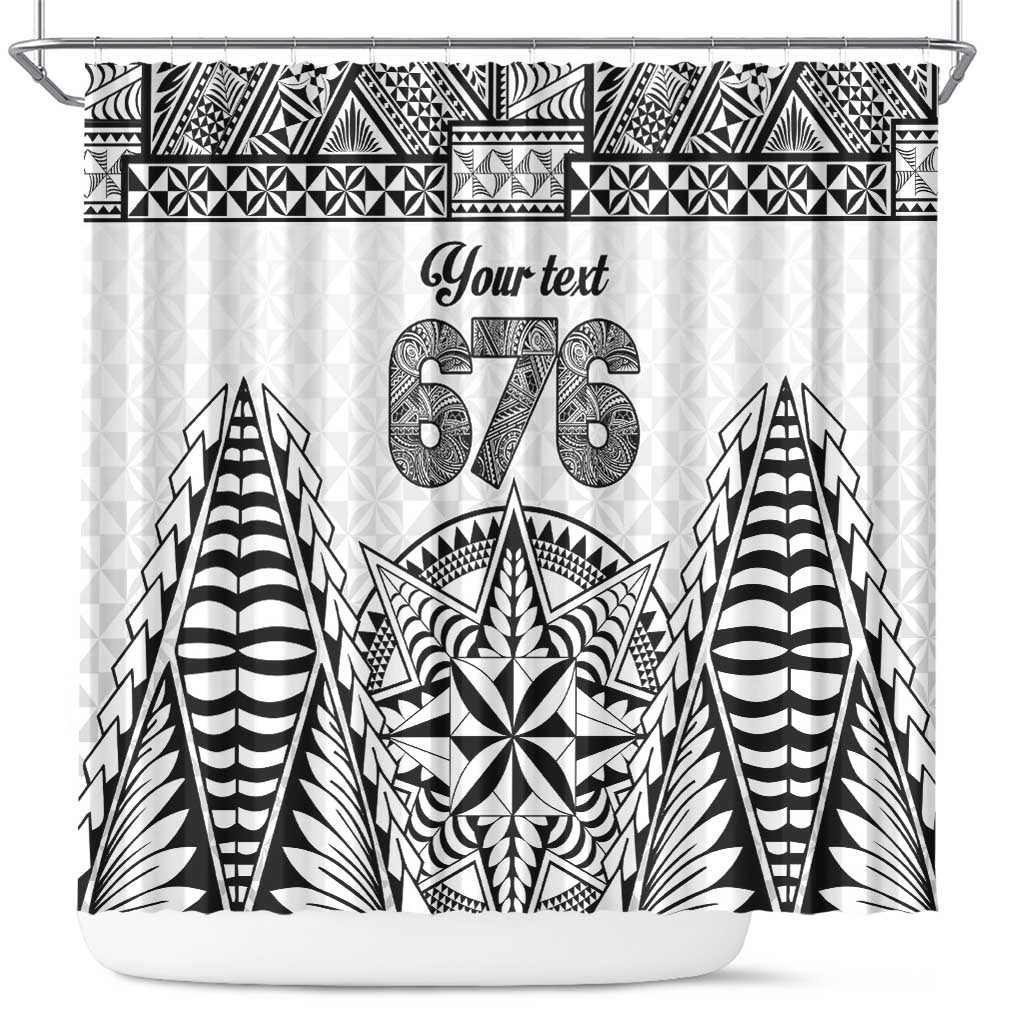Personalised Tonga 676 Shower Curtain Tribal Kupesi Ngatu Unique LT9 White - Polynesian Pride