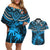 Custom Fiji Rugby Couples Matching Off Shoulder Short Dress and Hawaiian Shirt Go Fijian Tapa Arty with World Cup Vibe LT9 Blue - Polynesian Pride