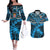 Custom Fiji Rugby Couples Matching Off The Shoulder Long Sleeve Dress and Hawaiian Shirt Go Fijian Tapa Arty with World Cup Vibe LT9 Blue - Polynesian Pride