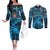 Custom Fiji Rugby Couples Matching Off The Shoulder Long Sleeve Dress and Long Sleeve Button Shirts Go Fijian Tapa Arty with World Cup Vibe LT9 Blue - Polynesian Pride