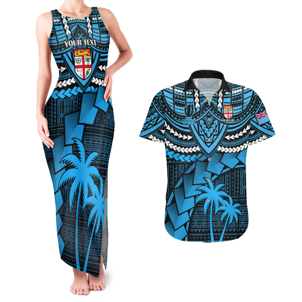 Custom Fiji Rugby Couples Matching Tank Maxi Dress And Hawaiian Shirt Go Fijian Tapa Arty with World Cup Vibe LT9 Blue - Polynesian Pride