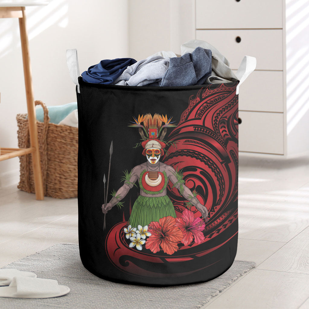 Huli Wigmen Tribe Hela Province Laundry Basket Papua New Guinea Indigenous Pattern LT9 Black - Polynesian Pride