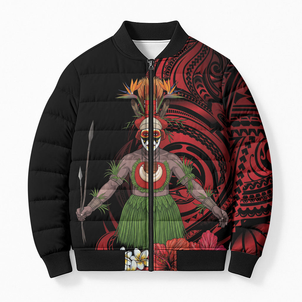 Huli Wigmen Tribe Hela Province Bomber Puffer Jacket Papua New Guinea Indigenous Pattern LT9 Unisex Black - Polynesian Pride