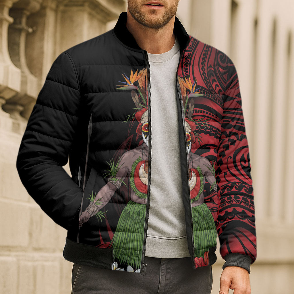 Huli Wigmen Tribe Hela Province Bomber Puffer Jacket Papua New Guinea Indigenous Pattern LT9 - Polynesian Pride
