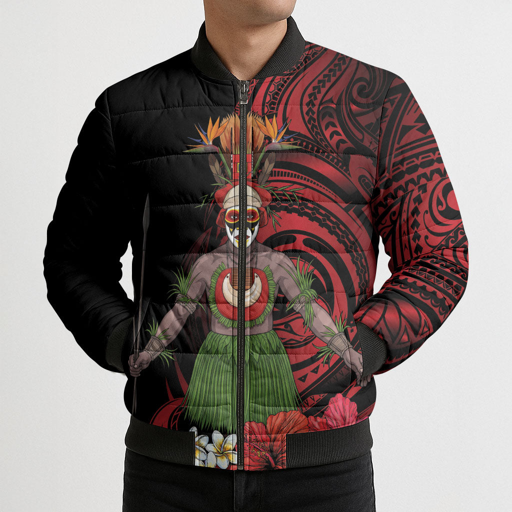 Huli Wigmen Tribe Hela Province Bomber Puffer Jacket Papua New Guinea Indigenous Pattern LT9 - Polynesian Pride