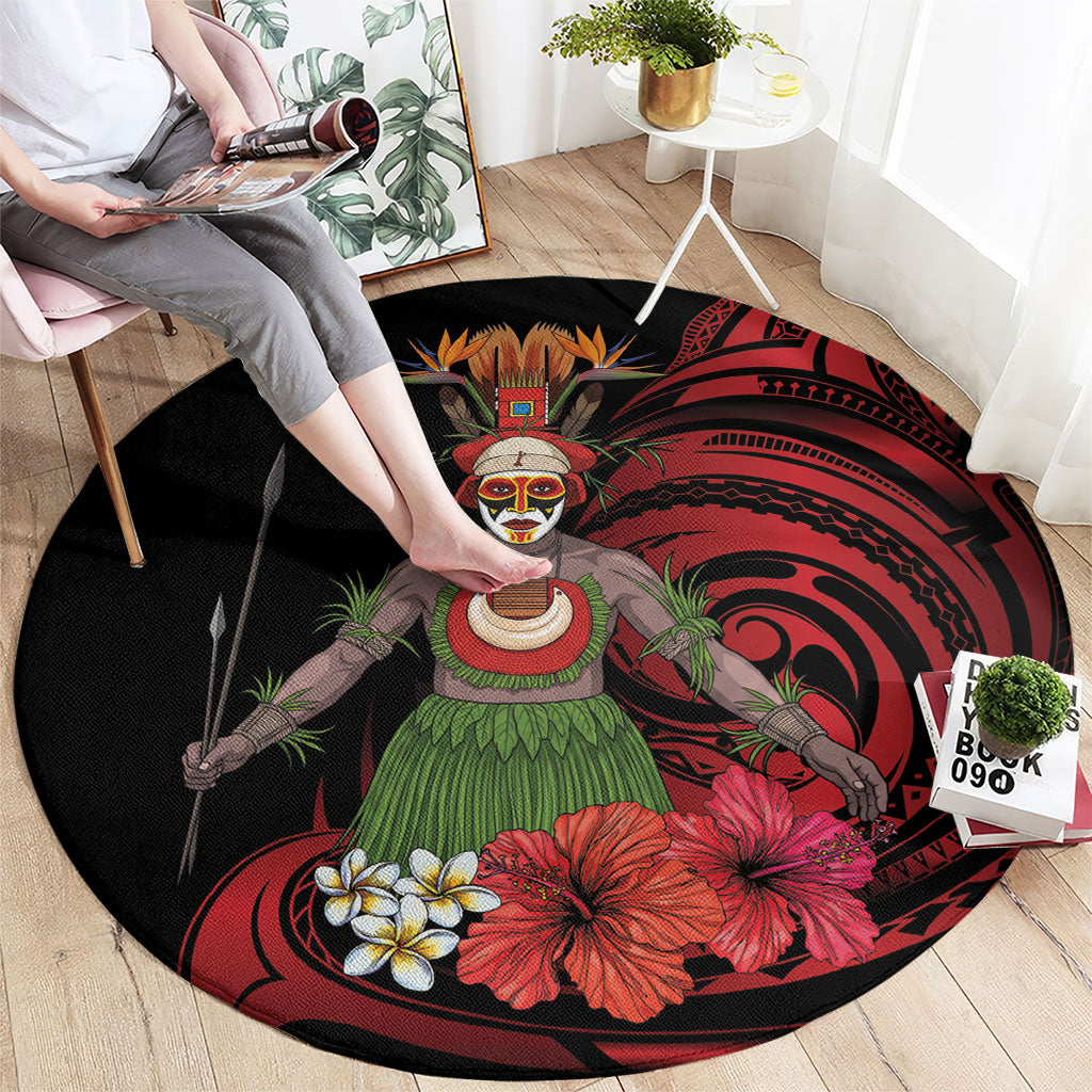 Huli Wigmen Tribe Hela Province Round Carpet Papua New Guinea Indigenous Pattern LT9 - Polynesian Pride