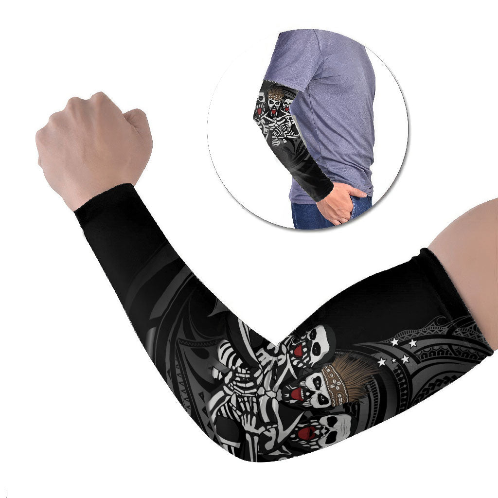 Skeleton Tribe Simbu Province Arm Sleeves Papua New Guinea Indigenous Pattern LT9 Set of 2 Black - Polynesian Pride