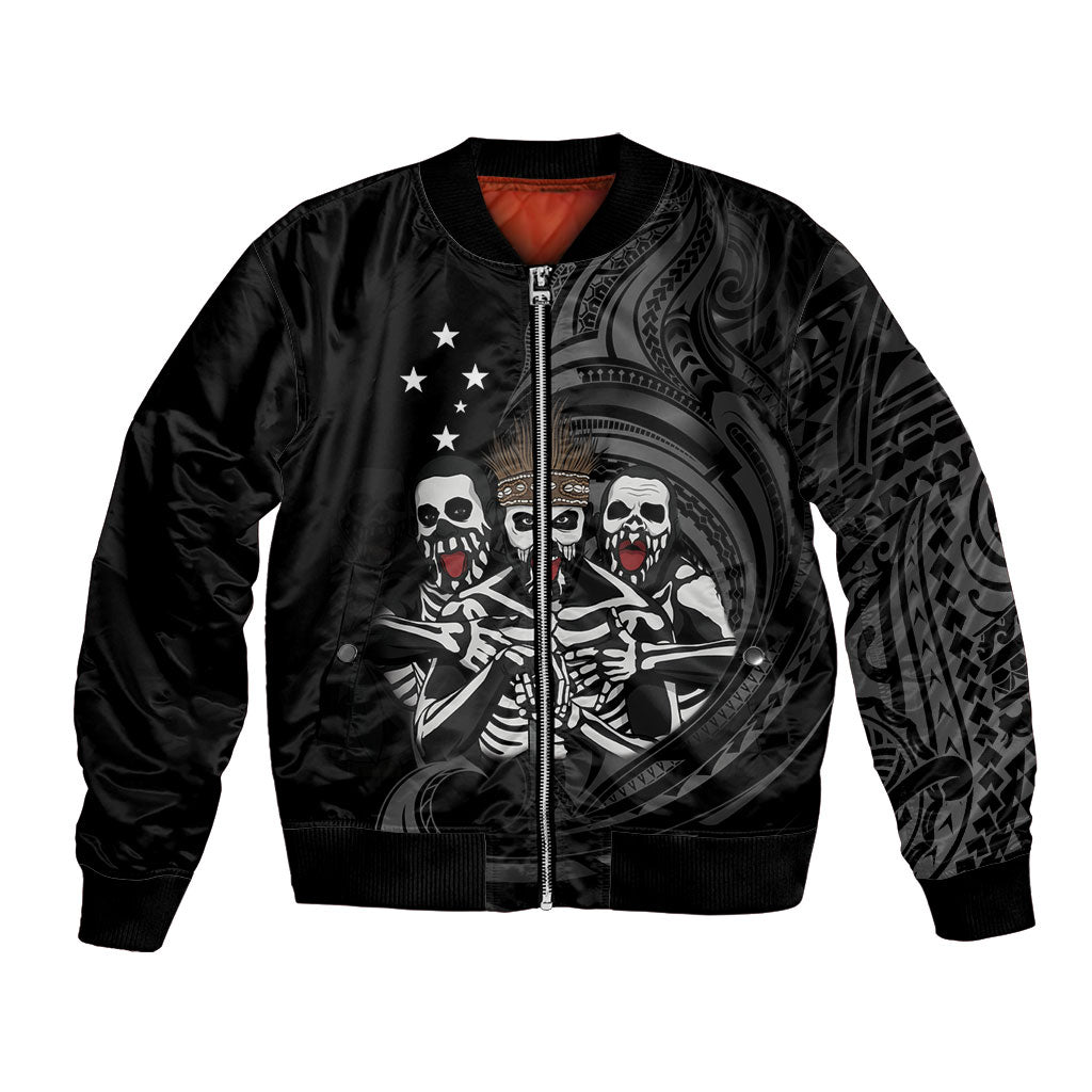 Skeleton Tribe Simbu Province Bomber Jacket Papua New Guinea Indigenous Pattern LT9 Unisex Black - Polynesian Pride