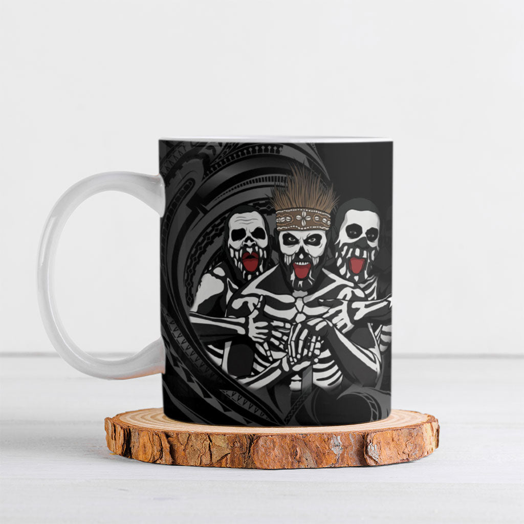 Skeleton Tribe Simbu Province Ceramic Mug Papua New Guinea Indigenous Pattern LT9 Black - Polynesian Pride