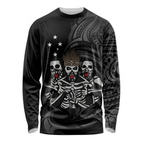 Skeleton Tribe Simbu Province Long Sleeve Shirt Papua New Guinea Indigenous Pattern LT9 Unisex Black - Polynesian Pride