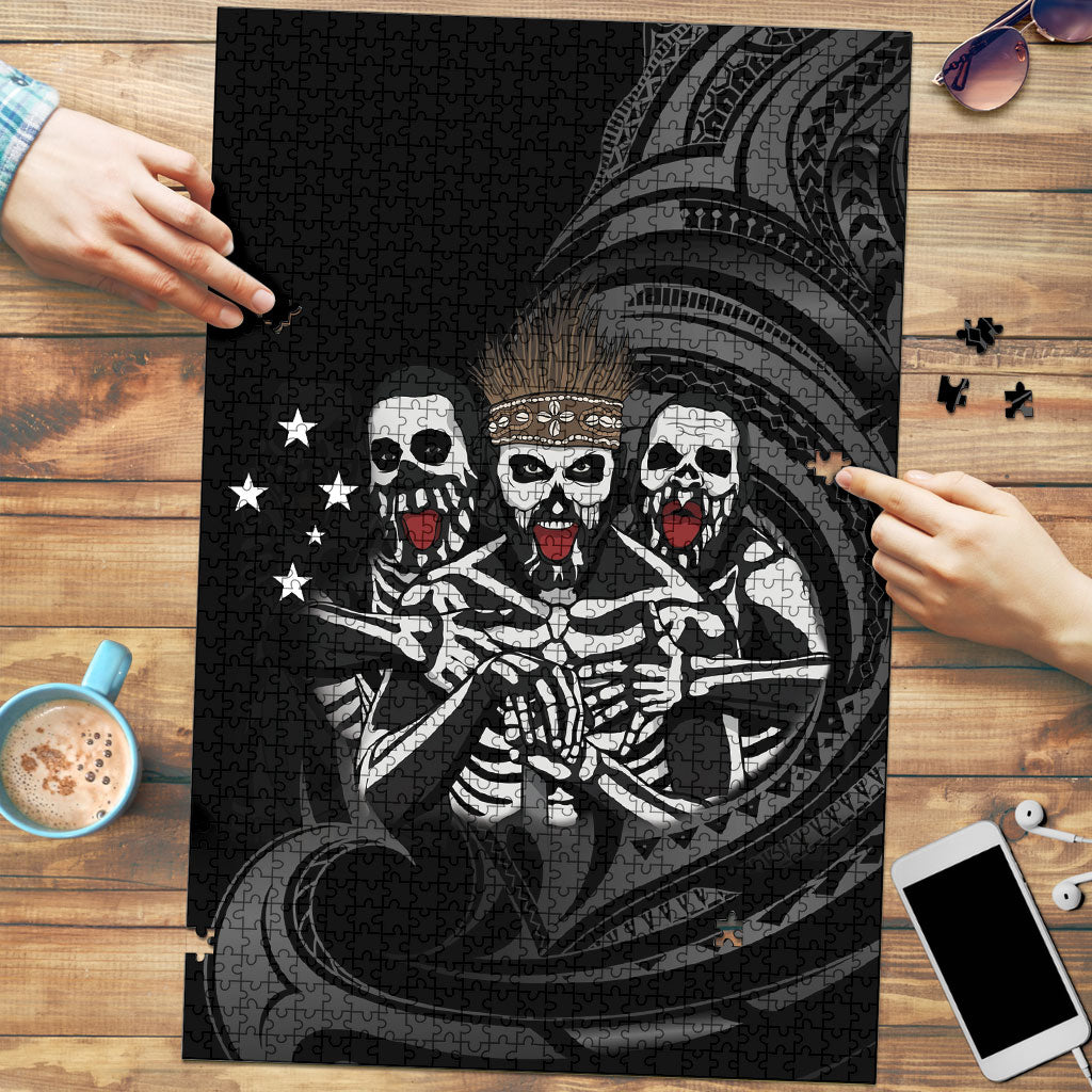 Skeleton Tribe Simbu Province Puzzle Papua New Guinea Indigenous Pattern LT9 Black - Polynesian Pride