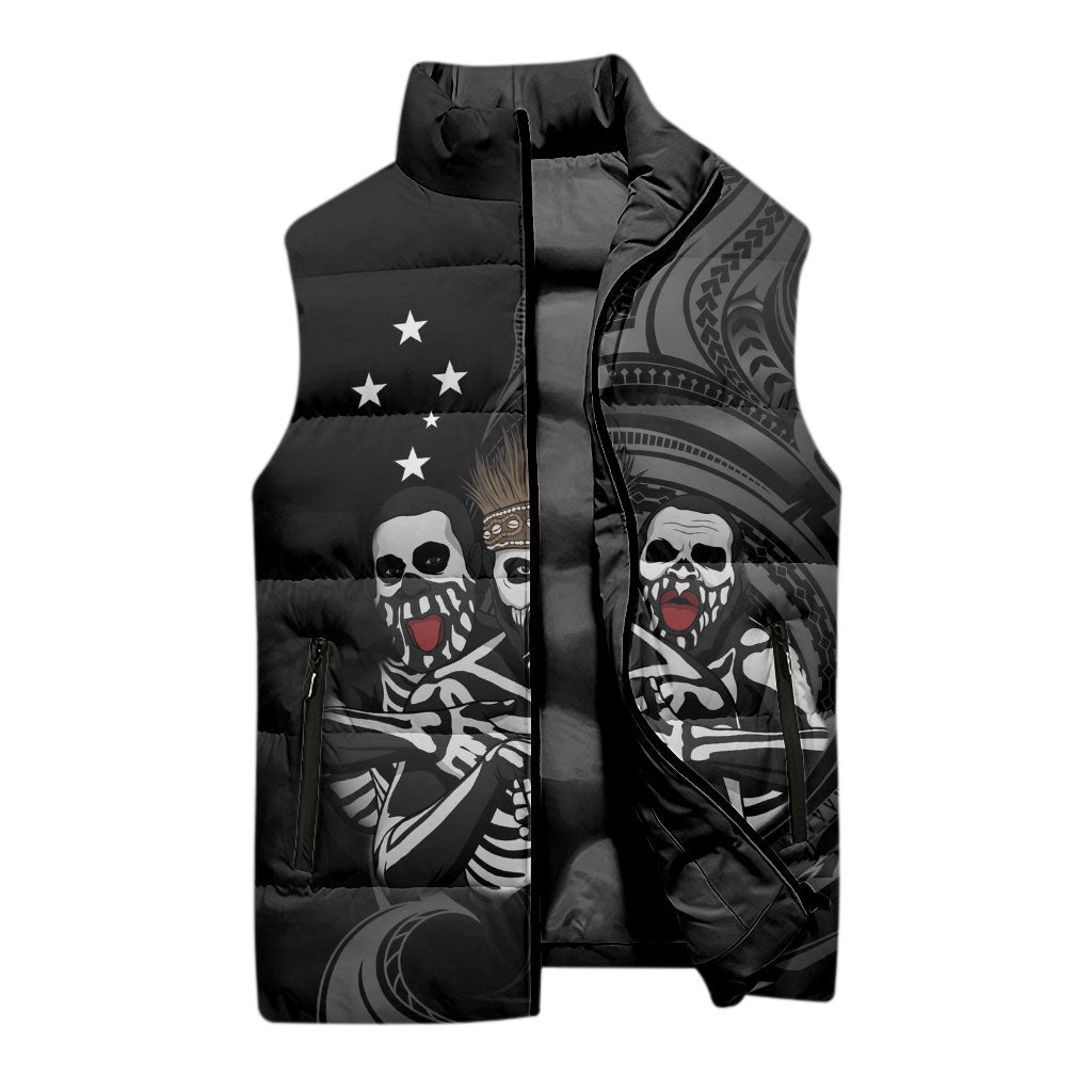 Skeleton Tribe Simbu Province Sleeveless Puffer Jacket Papua New Guinea Indigenous Pattern LT9 - Polynesian Pride