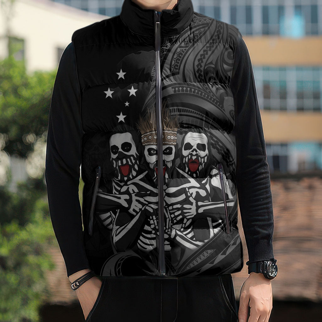 Skeleton Tribe Simbu Province Sleeveless Puffer Jacket Papua New Guinea Indigenous Pattern LT9 - Polynesian Pride