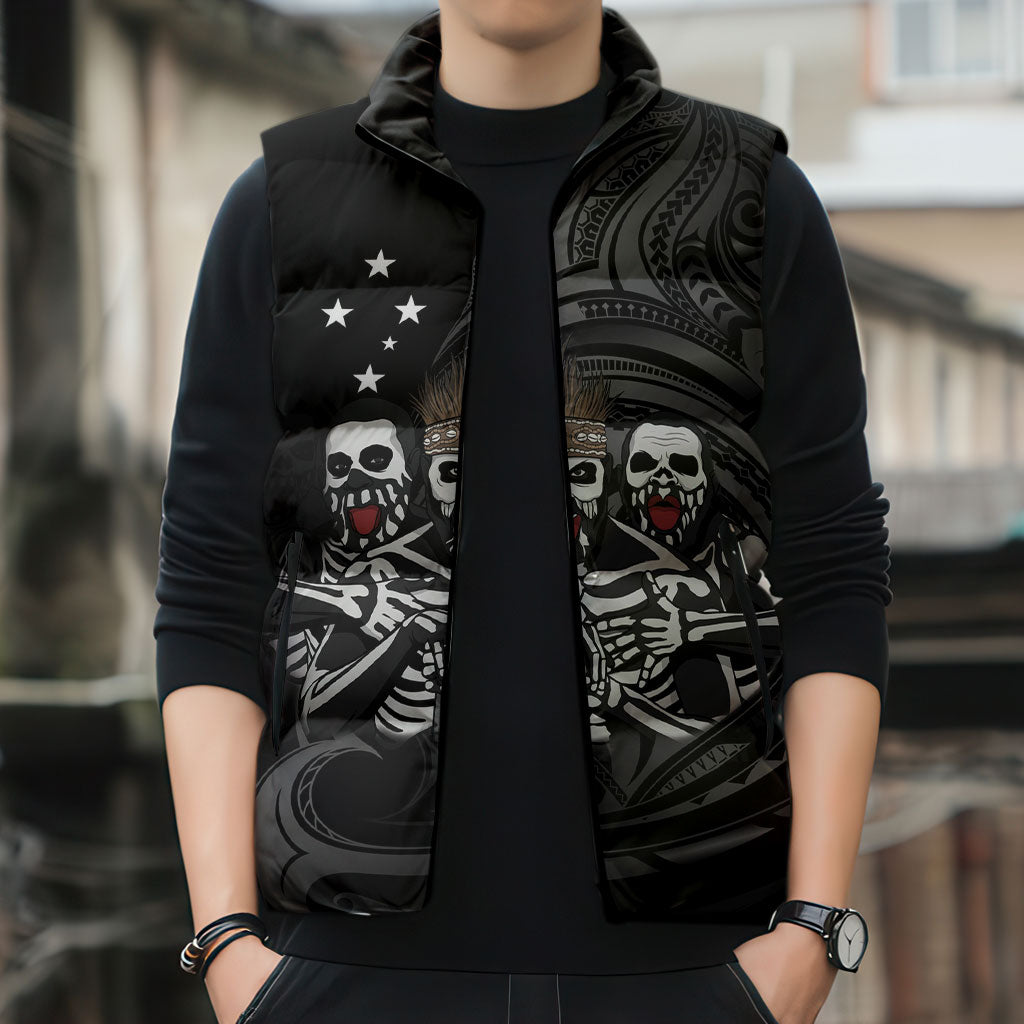 Skeleton Tribe Simbu Province Sleeveless Puffer Jacket Papua New Guinea Indigenous Pattern LT9 - Polynesian Pride