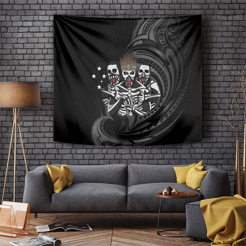 Skeleton Tribe Simbu Province Tapestry Papua New Guinea Indigenous Pattern LT9 Black - Polynesian Pride