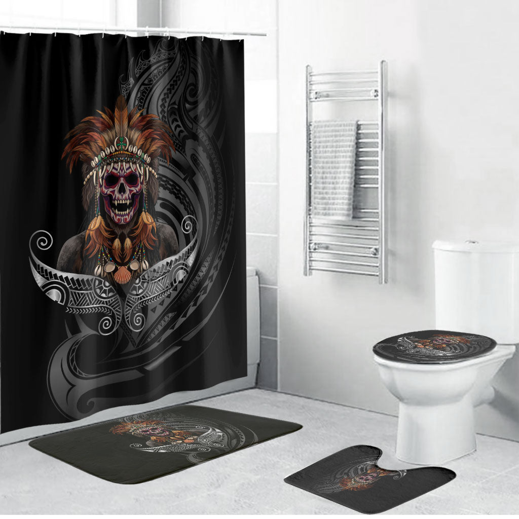 Mokomoko Tribe Eastern Highlands Province Bathroom Set Papua New Guinea Indigenous Pattern LT9 Bathroom Set (4 pcs) Black - Polynesian Pride