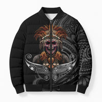 Mokomoko Tribe Eastern Highlands Province Bomber Puffer Jacket Papua New Guinea Indigenous Pattern LT9 Unisex Black - Polynesian Pride