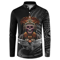 Mokomoko Tribe Eastern Highlands Province Button Sweatshirt Papua New Guinea Indigenous Pattern LT9 Black - Polynesian Pride