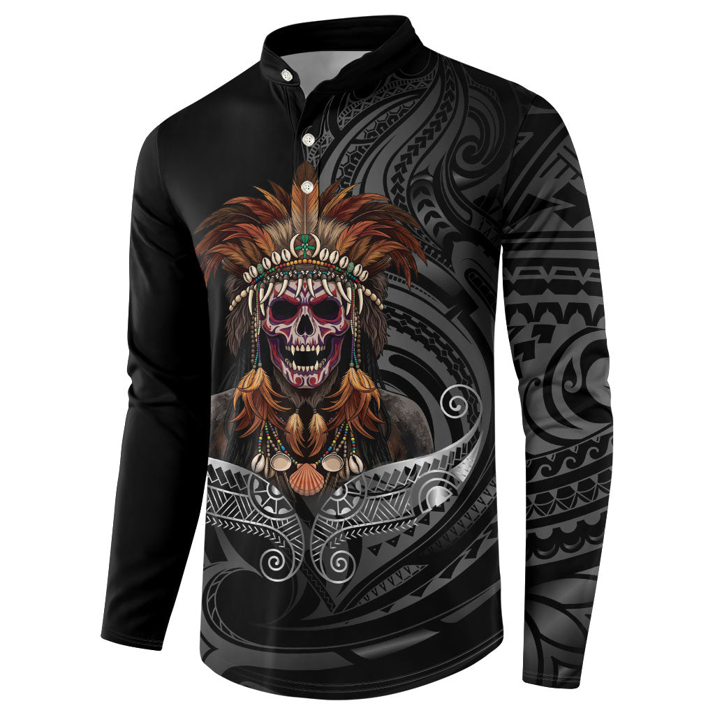 Mokomoko Tribe Eastern Highlands Province Button Sweatshirt Papua New Guinea Indigenous Pattern LT9 - Polynesian Pride