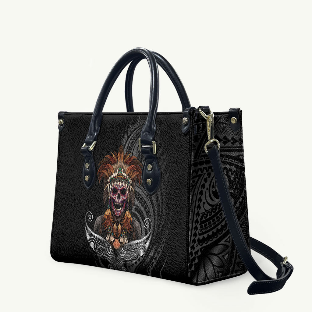 Mokomoko Tribe Eastern Highlands Province Leather Bag Papua New Guinea Indigenous Pattern LT9 Black - Polynesian Pride