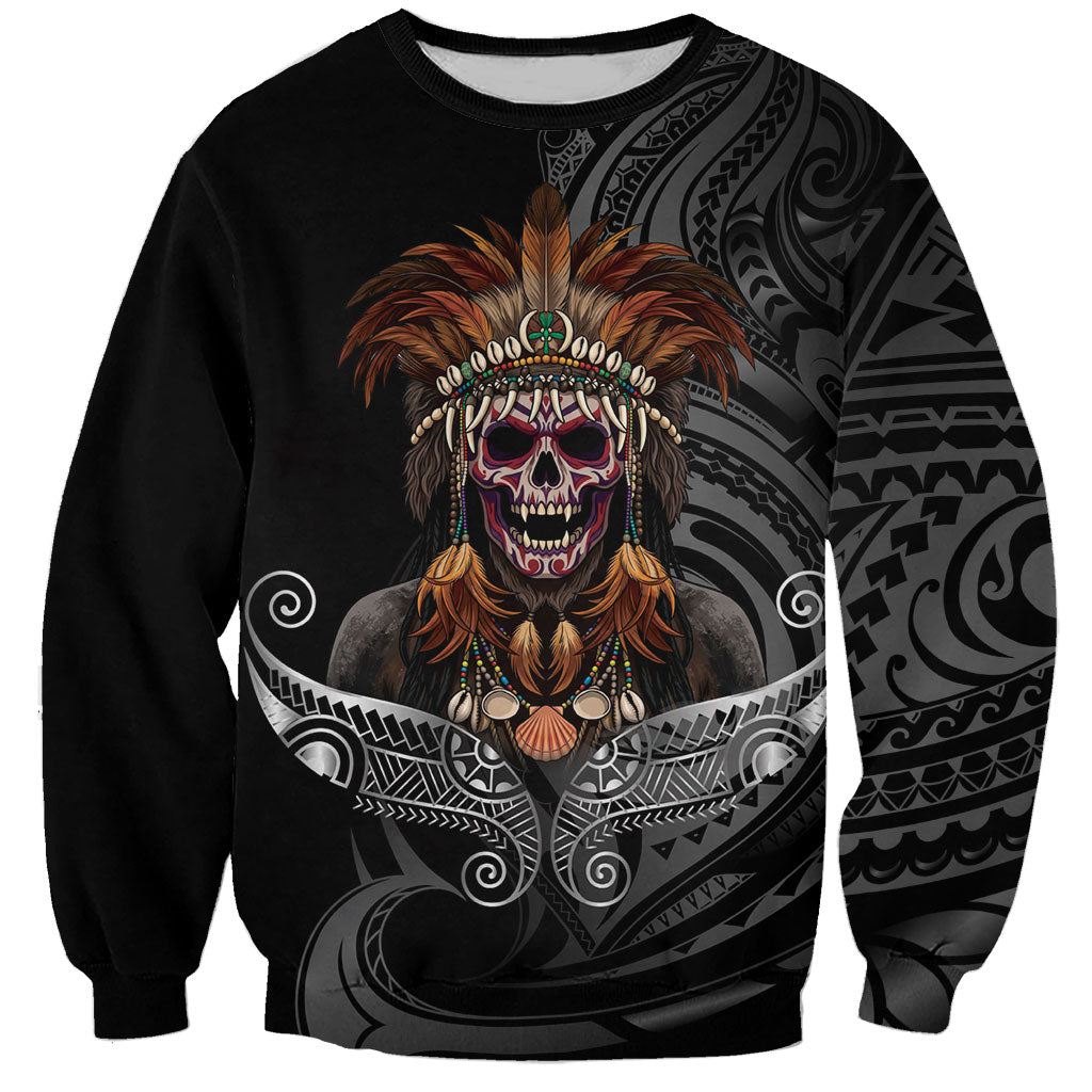 Mokomoko Tribe Eastern Highlands Province Sweatshirt Papua New Guinea Indigenous Pattern LT9 Unisex Black - Polynesian Pride