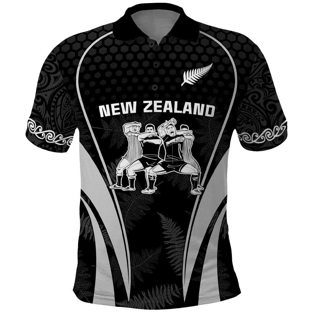 New Zealand Aotearoa Rugby Polo Shirt Haka Dance Mixed Silver Fern Sporty Style LT9 Black - Polynesian Pride