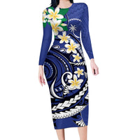 FSM Chuuk State Polynesian Shark Tattoo Personalised Long Sleeve Bodycon Dress LT9 Long Dress Blue - Polynesian Pride