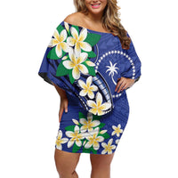 FSM Chuuk State Polynesian Shark Tattoo Personalised Off Shoulder Short Dress LT9 Women Blue - Polynesian Pride