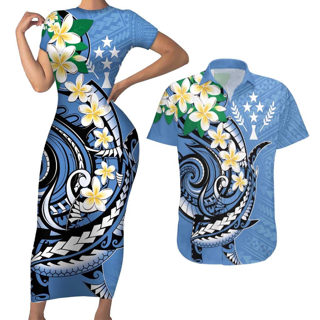 FSM Kosrae Polynesian Shark Tattoo Personalised Couples Matching Short Sleeve Bodycon Dress and Hawaiian Shirt