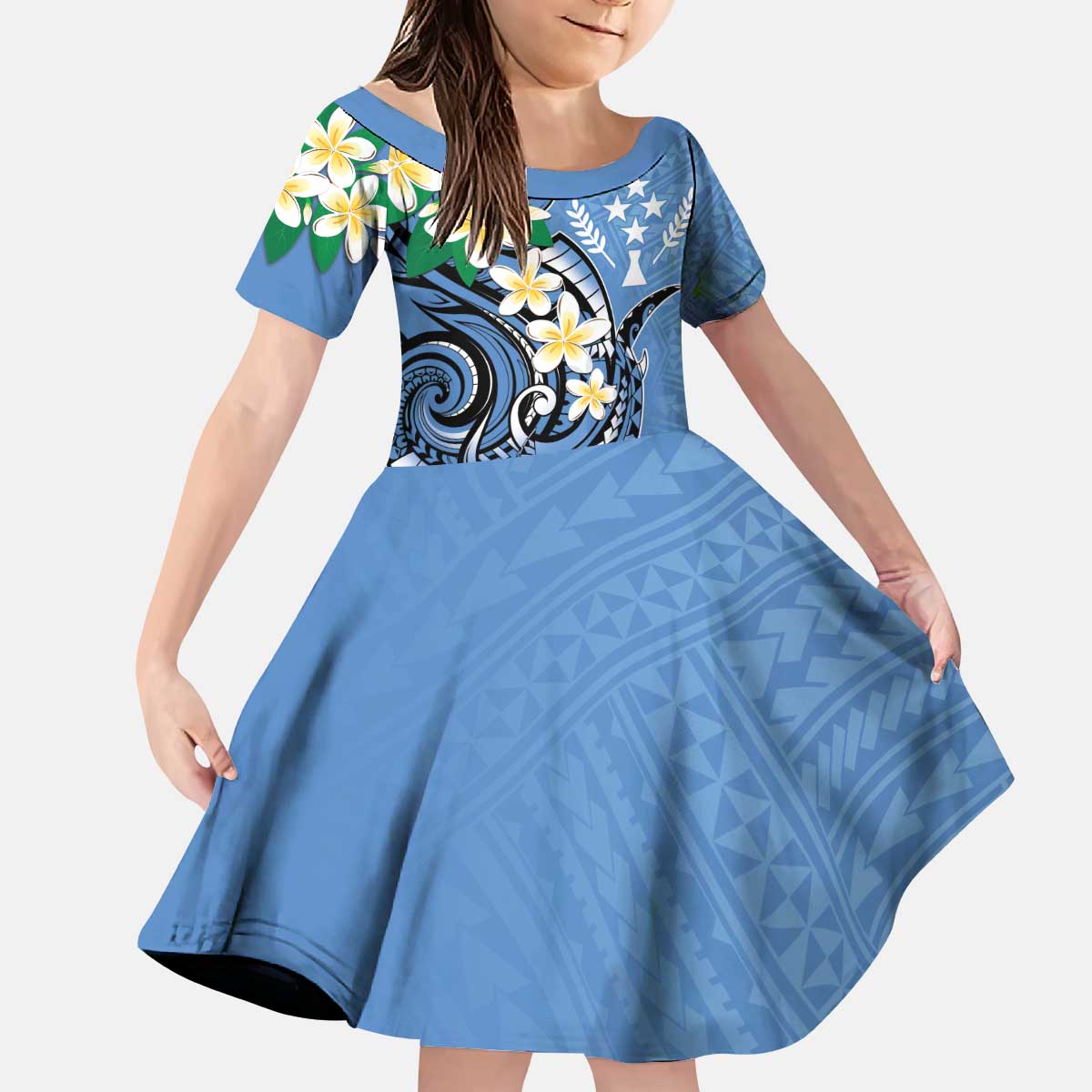 FSM Kosrae Polynesian Shark Tattoo Personalised Kid Short Sleeve Dress LT9 KID Blue - Polynesian Pride