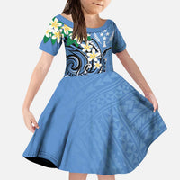 FSM Kosrae Polynesian Shark Tattoo Personalised Kid Short Sleeve Dress LT9 KID Blue - Polynesian Pride