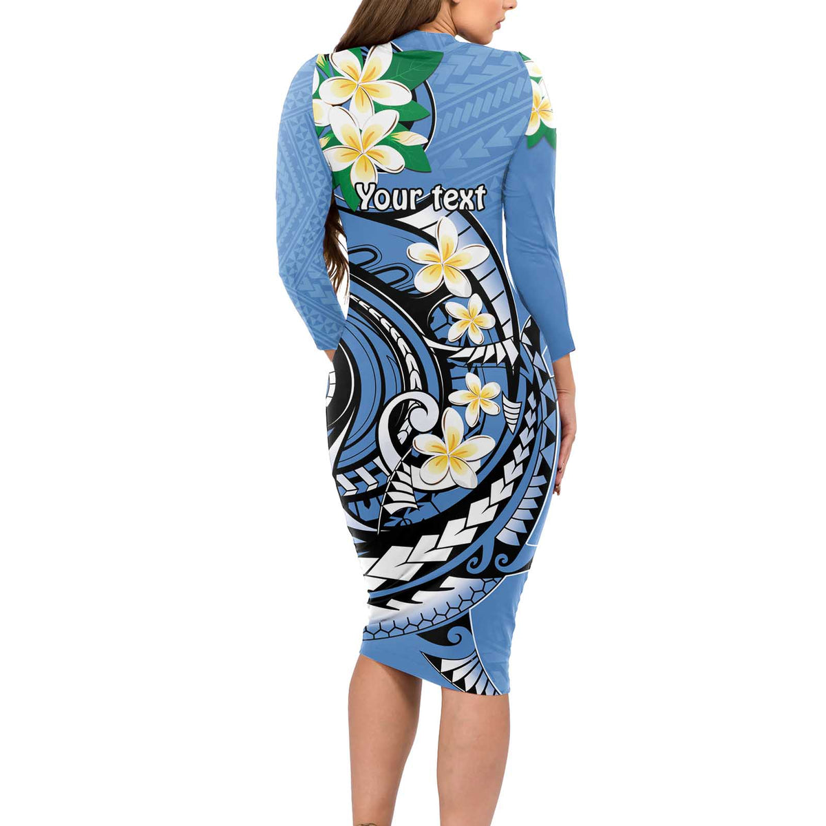 FSM Kosrae Polynesian Shark Tattoo Personalised Long Sleeve Bodycon Dress LT9 - Polynesian Pride