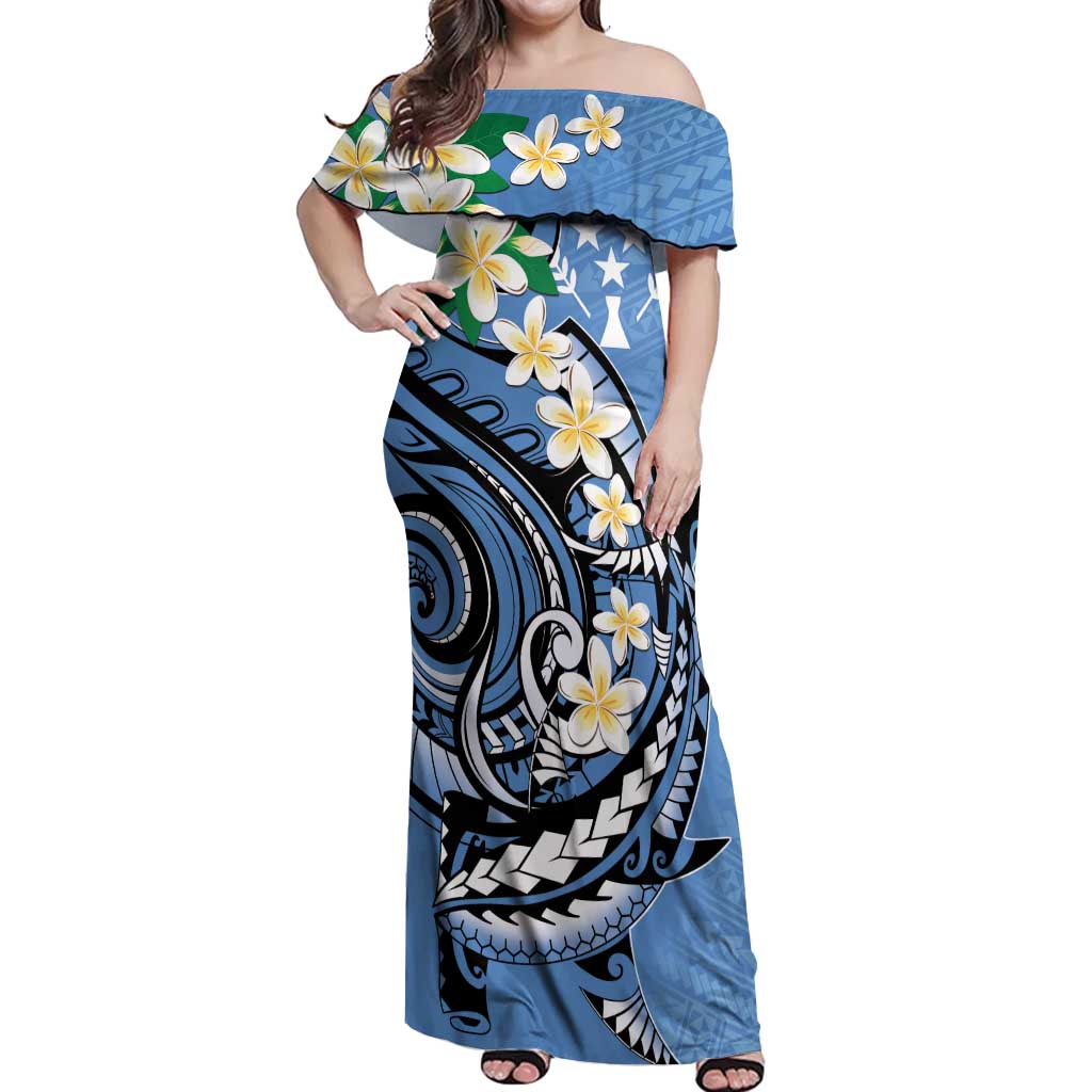 FSM Kosrae Polynesian Shark Tattoo Personalised Off Shoulder Maxi Dress