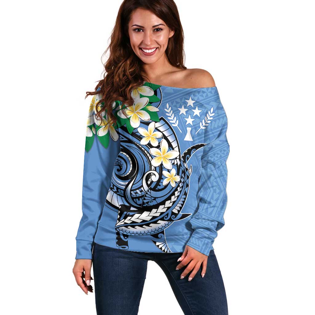 FSM Kosrae Polynesian Shark Tattoo Personalised Off Shoulder Sweater LT9 Women Blue - Polynesian Pride