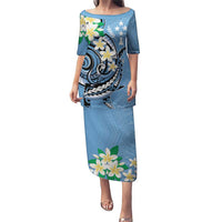 FSM Kosrae Polynesian Shark Tattoo Personalised Puletasi LT9 Long Dress Blue - Polynesian Pride