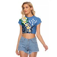 FSM Kosrae Polynesian Shark Tattoo Personalised Raglan Cropped T Shirt LT9 Female Blue - Polynesian Pride