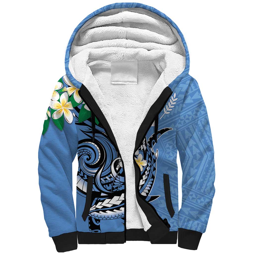 FSM Kosrae Polynesian Shark Tattoo Personalised Sherpa Hoodie LT9 Unisex Blue - Polynesian Pride