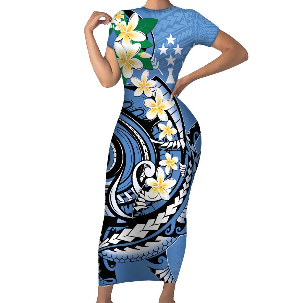 FSM Kosrae Polynesian Shark Tattoo Personalised Short Sleeve Bodycon Dress LT9 Long Dress Blue - Polynesian Pride