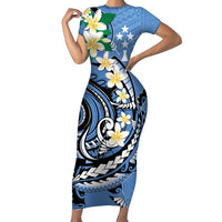 FSM Kosrae Polynesian Shark Tattoo Personalised Short Sleeve Bodycon Dress LT9 Long Dress Blue - Polynesian Pride