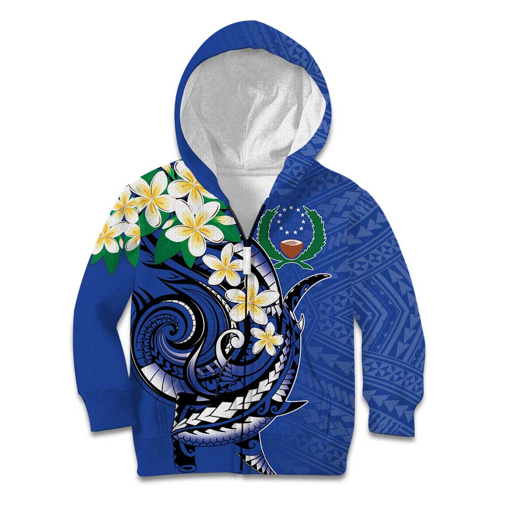 FSM Pohnpei Polynesian Shark Tattoo Personalised Kid Hoodie LT9 Zip Hoodie Blue - Polynesian Pride