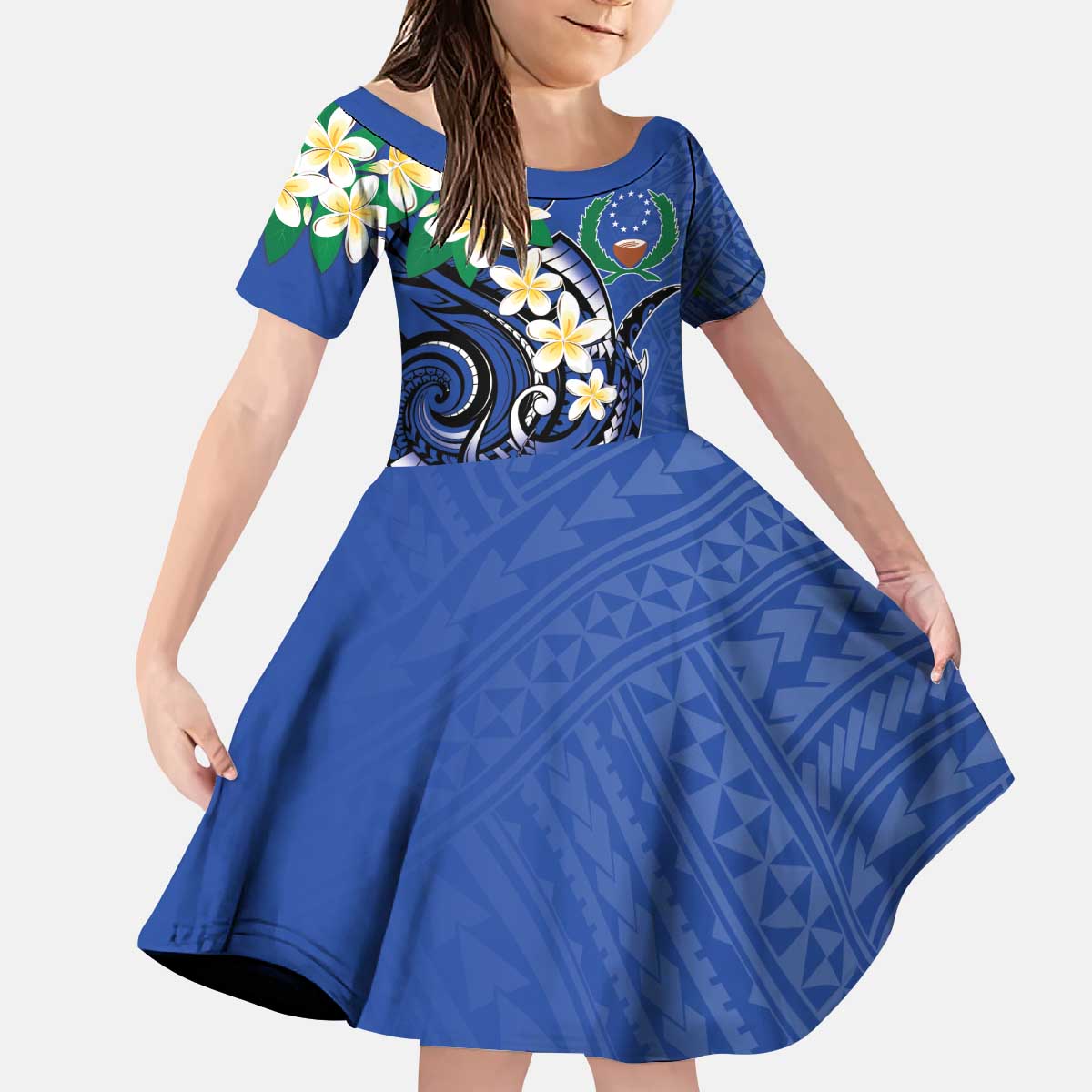 FSM Pohnpei Polynesian Shark Tattoo Personalised Kid Short Sleeve Dress LT9 KID Blue - Polynesian Pride